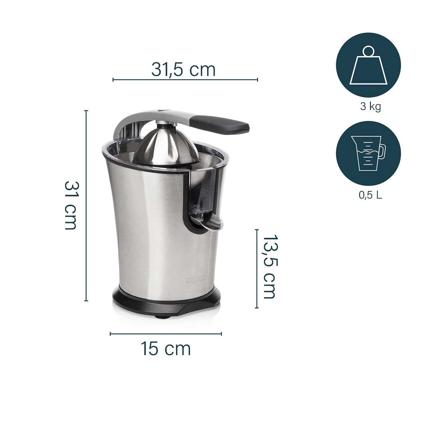 Princess Master Juicer Pro – Edelstahl Presskegel – Rostfreier Edelstahl – 201860 – Silber