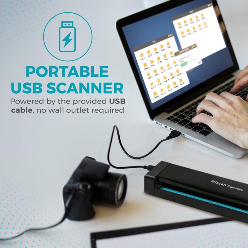 IRIScan Executive Mobile Scanner-dokumentenscanner A4 8PPM Duplex Scanner - v4: PDF-Editor, USB-betrieben, PDF-Scanner,OCR, Scan zu Word, PDF, XLS, Visitenkarten zu Outlook,Foto Scanner, Win
