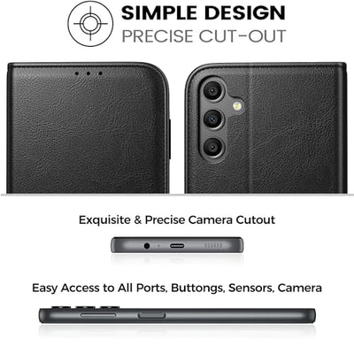 Peakally Handyhülle für Samsung Galaxy A35 5G Hülle [mit Panzer Schutz Glas], [RFID-Blockierung] Premium PU Leder Schutzhülle, Multifunktional Klapphülle kompatibel mit Galaxy A35 - Schwarz