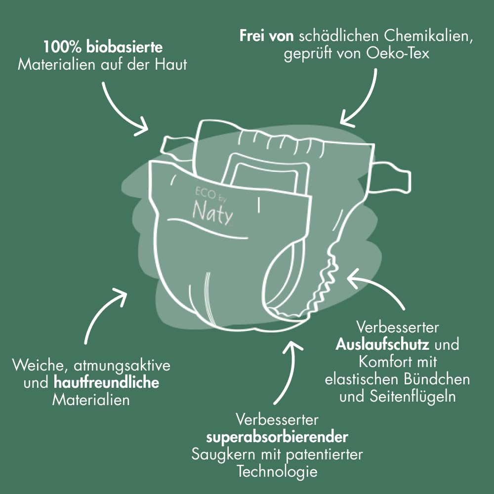 Eco by Naty Baby Öko Windeln - umweltfreundliche Premium-Bio Windeln aus pflanzenbasierten Materialien, ideal für empfindliche Babyhaut (Größe 5 - 80 Stück)