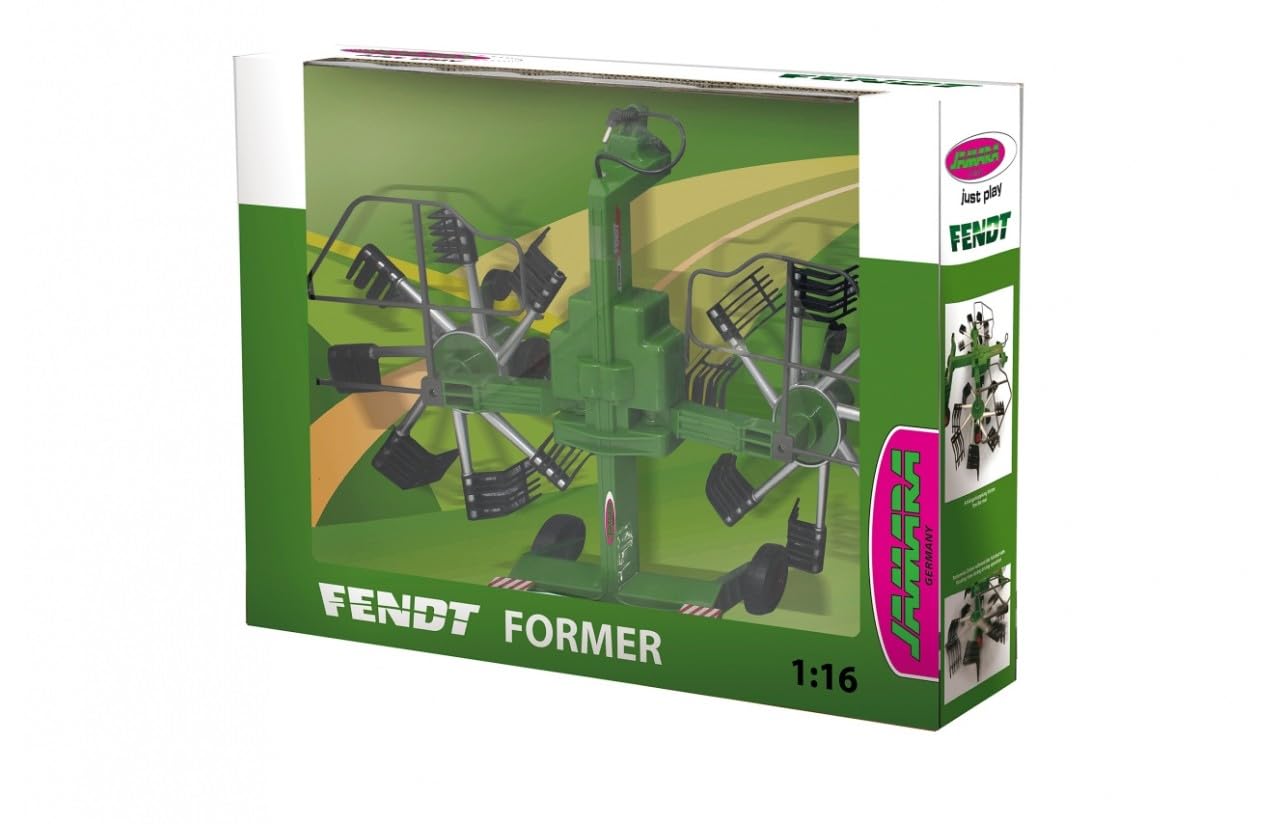 JAMARA 412589 - Fendt Former für RC Fendt Traktor 405035 - rotierende Zinken während des Fahrbetriebs, ferngesteuerte hochklappbare Auslegerarme, Anhängerkupplung vorne, grün