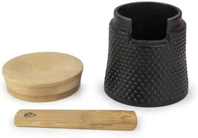 PEUGEOT - Geschenkset Bali Palais des Épices - Pfeffermühle 8 cm aus Gusseisen + Salzbehälter aus Gusseisen + Bambustablett - Klassische Mahlgradeinstellung - Schwarz/Naturfarben