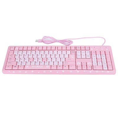 Sxhlseller 104 Tasten USB Wired Keyboard, QWERTY Ultra Thin Cartoon Computer Keyboard, wasserdichte Universal Mechanische Tastatur für Home Business Office Game(Rosa)