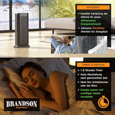 Brandson - Heizlüfter mit Fernbedienung energiesparend leise - Keramik-Heizlüfter Badezimmer - Oszillationsfunktion - 2x Heizstufen - Timer - Heizung Heater - hohe Sicherheit