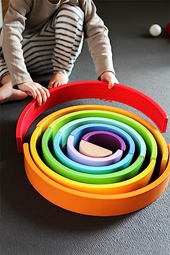 small foot Bausteine "Regenbogen XL" aus Holz, 12 teiliger Bogen mit 2 Kugeln, ab 1 Jahr, 11412