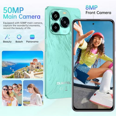 OUKITEL C65 Android 15 Handy Ohne Vertrag, 16GB+128GB/1TB Smartphone Ohne Vertrag, 6.7" HD+ 90Hz Handy Günstig, 50MP+8MP, 5150mAh Simlockfreie Handys, Dual SIM 3 Steckplatz/Fingerabdruck/3.5mm Jack