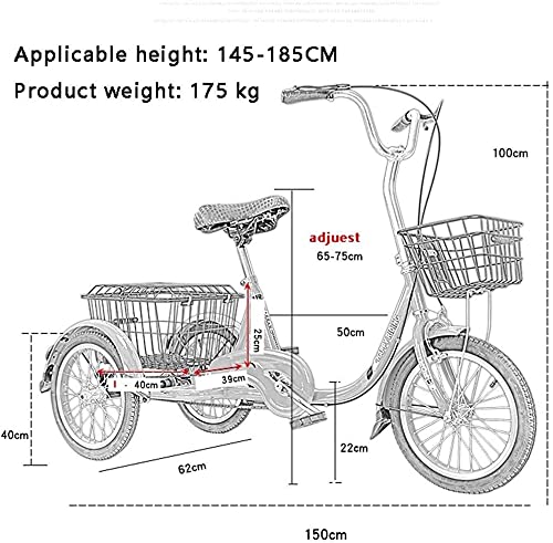 ACIYD Erwachsenes Dreirad-Cruiser-Fahrrad für Reisen ode Erwachsene Senioren Dreirad 20 Zoll 3 Radfahrräder Dreirad Fahrräder mit Einkaufswagen und Einstellbarer Sitz for Frauen Männer Fahrrad