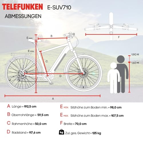 TELEFUNKEN E-Bike Herren 27,5 Zoll, Elektrofahrrad Mittelmotor, 9-Gang Kettenschaltung, Hydr. Scheibenbremsen, Pedelec SUV-Bike inkl. Fahrradschloss