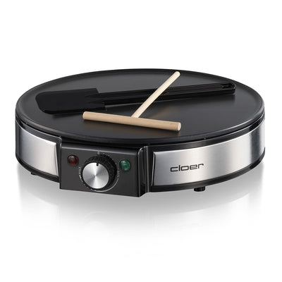 Cloer 6630 Crêpes-Maker, für süße oder herzhafte Crepes mit 30 cm Ø, 1200 W, Antihaftbeschichtung, inkl. Teigverteiler aus Holz und Wender, schwarz