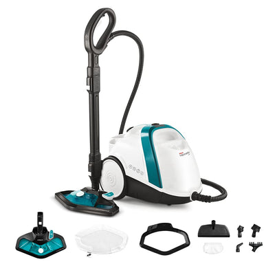 POLTI 8012628 Vaporetto Smart 100 T Dampfreinigungsgerät mit 4 Bar, tötet und beseitigt 99,99 Prozent Viren, Keime und Bakterien, Weiss/Türkis Metallic, Wassertankkapazität 2 l, Dampfmenge 110 g/Min