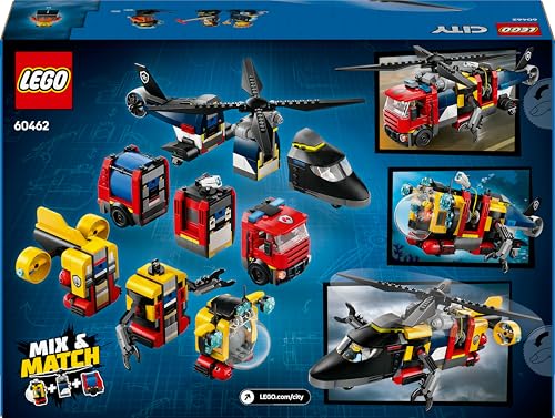 LEGO City Kombinationsset mit Hubschrauber, Löschauto und U-Boot und 3 Minifiguren - Baubare Spielzeug Fahrzeuge für Jungen und Mädchen ab 7 Jahren - Geschenk zum Geburtstag & für die Feiertage 60462
