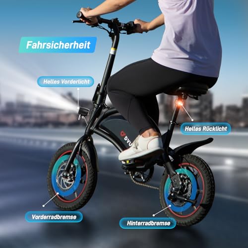 DYU D3S E-Bike Klapprad 14 Zoll - Elektrofahrrad, 25 km/h Höchstgeschwindigkeit, 40 km Reichweite, Scheibenbremsen, faltbar, für Jugendliche und Erwachsene