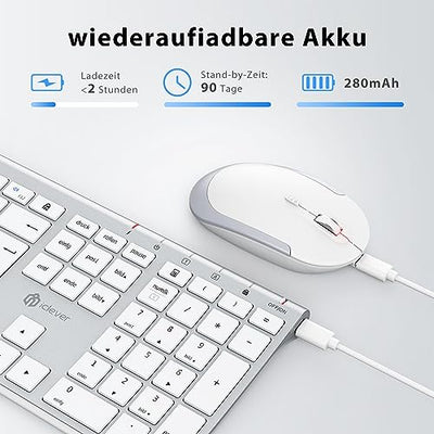 iClever kabellose Tastatur und Maus Set, 2.4G kabellose Tastatur und Maus, USB-C wiederaufladbar, Originalgröße, schlanke, dünne und widerstandsfähige Tastatur für Windows 7/8/10, Mac OS