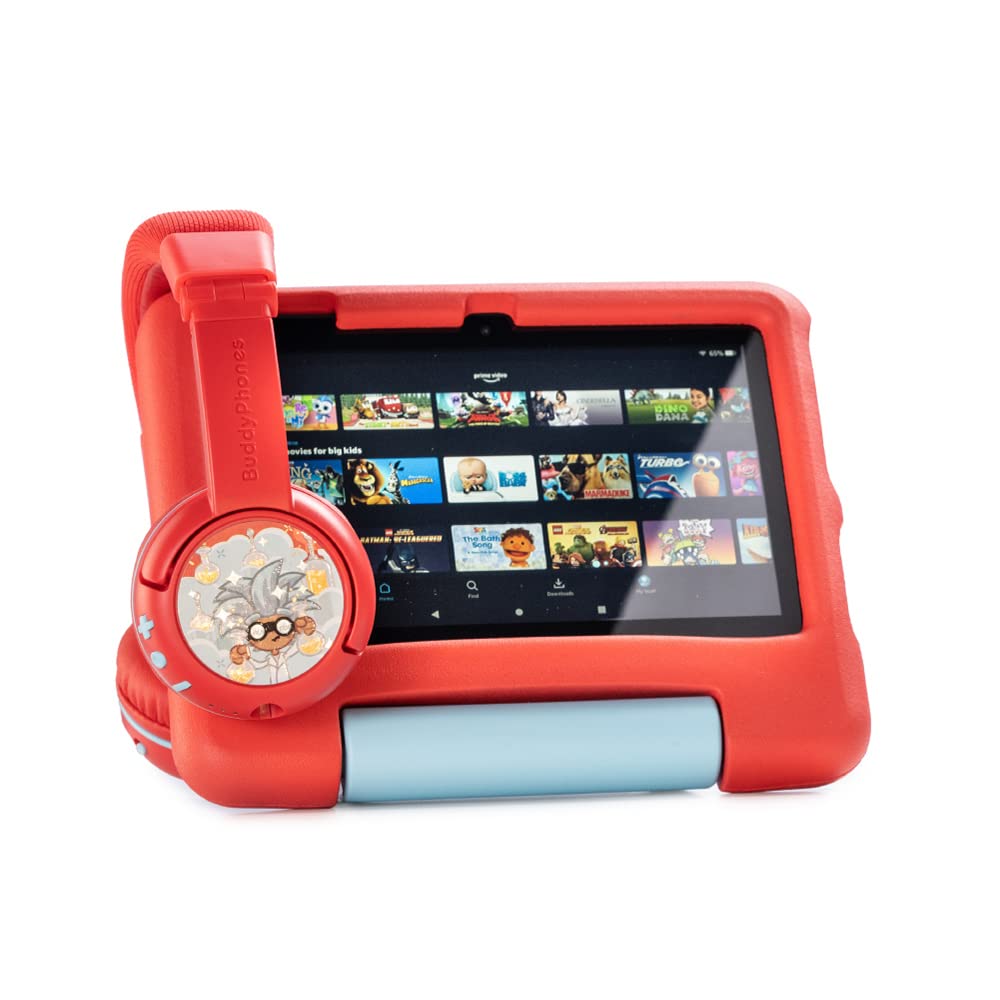 Brandneu und „Made for Amazon“: Bluetooth-Kinderkopfhörer BuddyPhones PlayTime mit Lautstärkebegrenzung (Alter: 3-7 Jahre), Rot