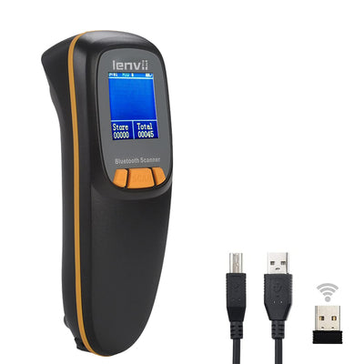 LENVII Mini Wireless Barcode Scanner Bluetooth 3-in-1 Portable Barcode Reader kabellos 1D/2D/QR Code Scanner mit Display Barcode Leser Win/Android/iOS für Geschäft, Supermarkt, Lager(Schwarz)
