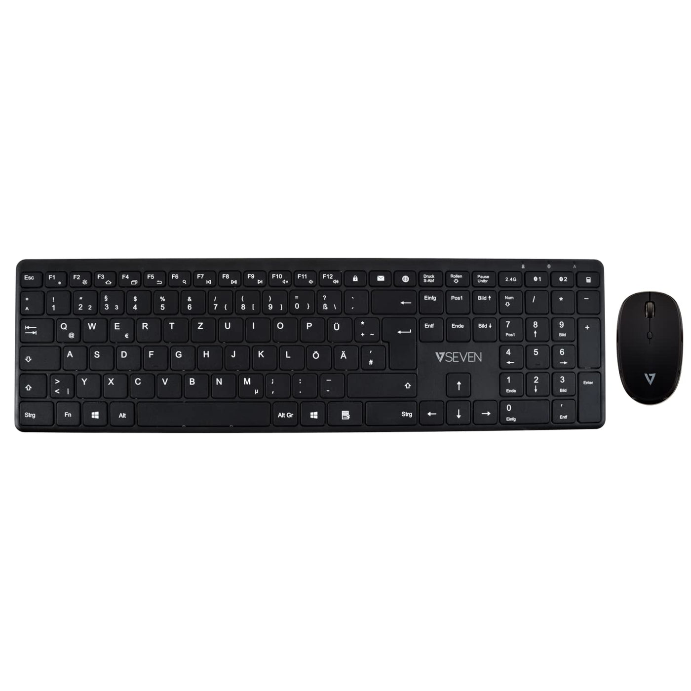 V7 CKW550DEBT Bluetooth Slim Keyboard und Silent Mouse Combo, 2.4GHZ Dual Mode, Deutsch QWERTZ, 4-Tasten-Maus mit Einstellbarer DPI