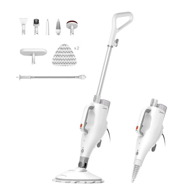 Midea MSM2115WW Dampfbesen, 10 in 1 Dampfreiniger, tötet 99,9% der Bakterien ohne chemische Rückstände, erfüllt verschiedene Reinigungsszenen; Weiß und Silber