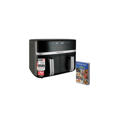 Russell Hobbs Heißluftfritteuse 2 Kammern 9L Rapid AirFryer [2 Fächer je 4,5l, sehr leiser Betrieb, 9 Programme] SatisFry Fritteuse (spülmaschinenfest, Match & Synchronisierungsfunktion) 27681-56
