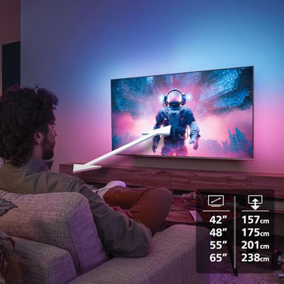 Philips Ambilight 55OLED810 4K OLED Smart TV - 55 Zoll Display mit P5 AI Perfect Picture Engine Ultra HD, Titan OS, Dolby Vision und Atmos Sound - Funktioniert mit Alexa und Google Sprachassistent