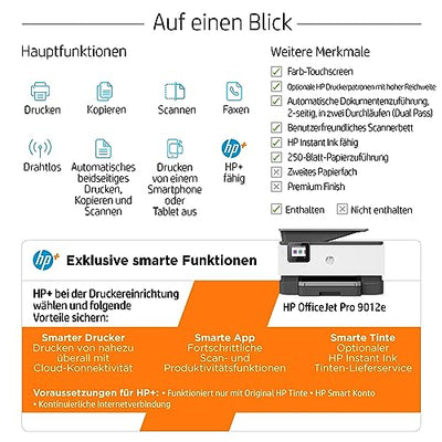 HP OfficeJet Pro 9012e Multifunktionsdrucker, 6 Monate gratis drucken mit HP Instant Ink inklusive, HP+, Drucker, Scanner, Kopierer, Fax, WLAN, LAN, Duplex, HP ePrint, Airprint, Basalt