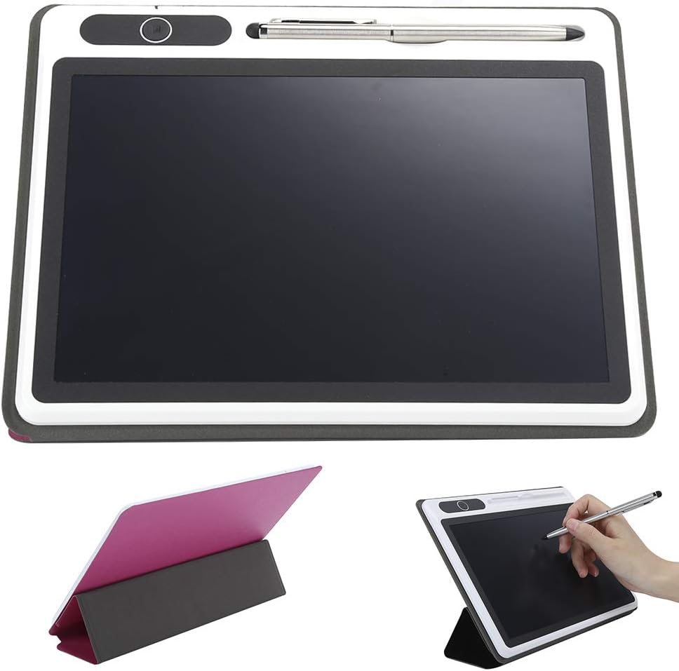 Topiky 10,1-Zoll-LCD-Handschrifttafel mit Ledertasche und Stiftset, Elektronischer Notizblock LCD-Tablet-Zeichenblock Business Supply Handmalwerkzeug(Rosenrot)