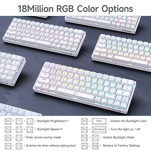 TMKB T63 Gaming Tastatur Mechanische Kabellos mit Red Switch,Bluetooth / 2.4G / Mit Kabel,RGB-Hintergrundbeleuchtung,weiße