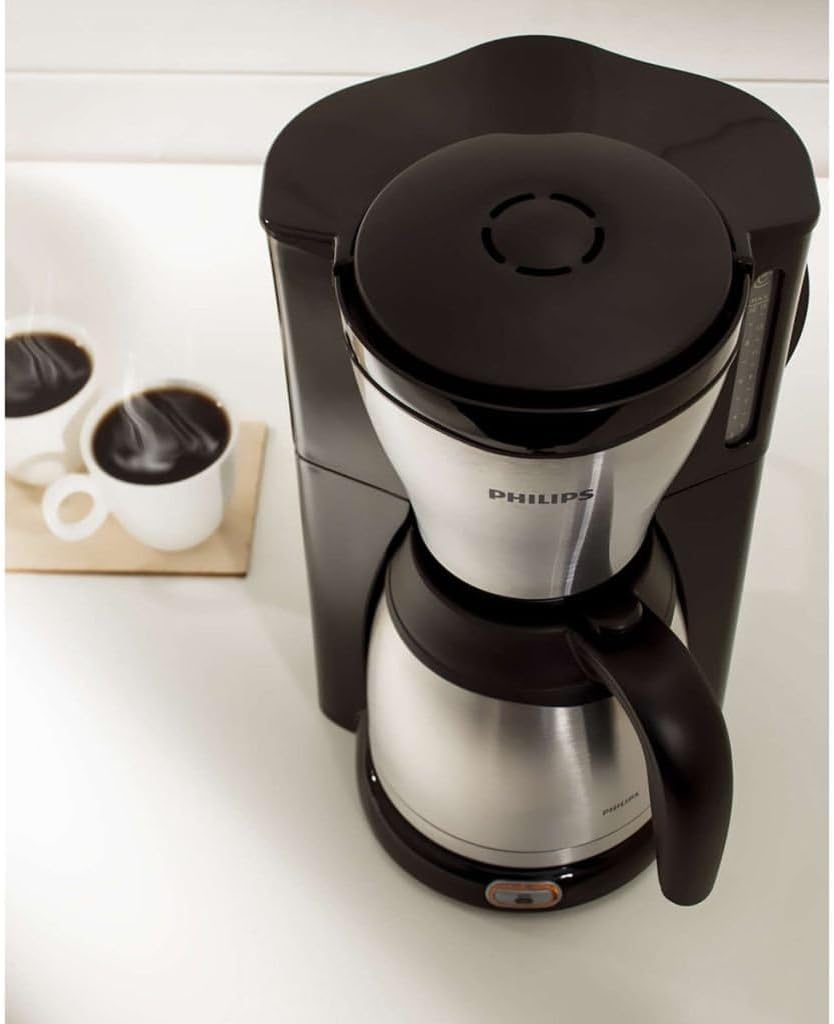 PHILIPS Filterkaffeemaschine – 1.2-Liter-Thermoskanne, bis zu 15 Tassen, Edelstahl, (HD7546/20), 1000watts, 25.5 x 22.1 x 37.01 cm, silbern/schwarz