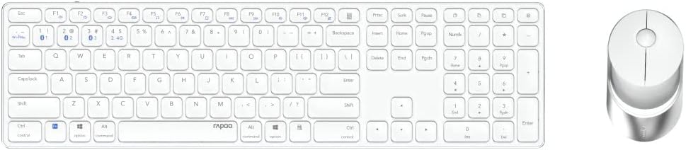 Rapoo 9850M kabelloses Tastatur-Maus Set Wireless Deskset 1600 DPI Sensor wiederaufladbarer Akku flaches Aluminium Design DE-Layout QWERTZ PC & Mac - weiß