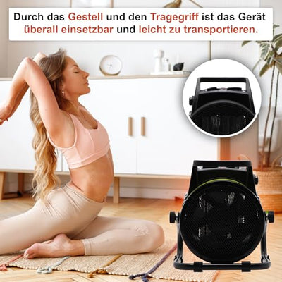 Tronitechnik® 2000 Watt Elektroheizer Heizlüfter Bauheizer Keramik Heizstrahler elektrisch Heizgerät mit Thermostat Elektroheizer mit 3 Heizstufen, Heizgebläse für Innen- und Außeneinsatz