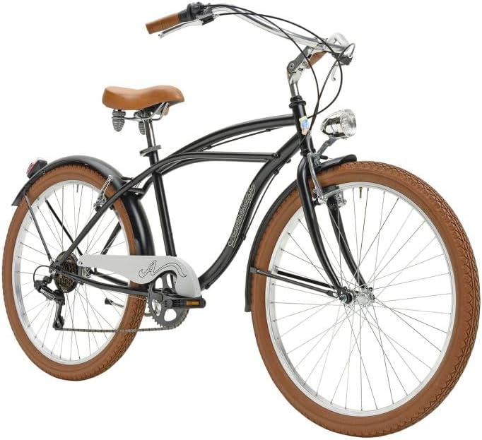 Adriatica Bazam - Cruiser-Fahrrad für Herren, 26 Zoll, 6 Gänge, Stahlrahmen, Größe 45, mattschwarz