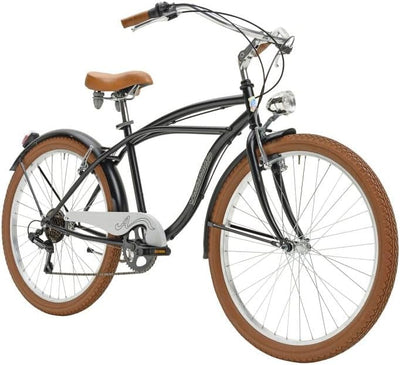 Adriatica Bazam - Cruiser-Fahrrad für Herren, 26 Zoll, 6 Gänge, Stahlrahmen, Größe 45, mattschwarz