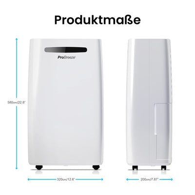 Pro Breeze Luftentfeuchter 20L in 24h Entfeuchtungsleistung - Raumgröße ca. 195m³ (~30 m²) - mit 4 Betriebsarten, Digitalanzeige, Ablaufschlauch, Wäschetrocknung, Timer - Gegen Feuchtigkeit, Schimmel