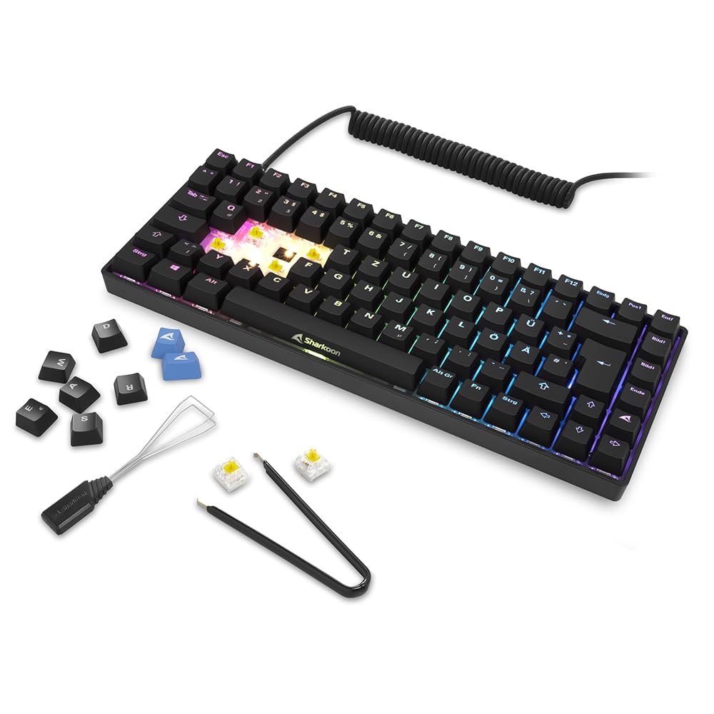 Sharkoon Skiller SGK50 S3 Schwarz, RGB Gaming Keyboard, Gateron Yellow, 75% Layout