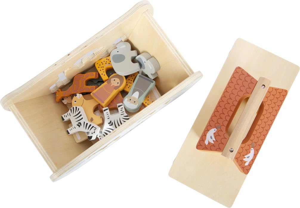 small foot Steckspiel Arche Noah „Safari“, Motorikspielzeug aus Holz mit 15 Tierfiguren, Taufgeschenke für Mädchen und Jungen, für Kinder ab 12 Monaten, 12456