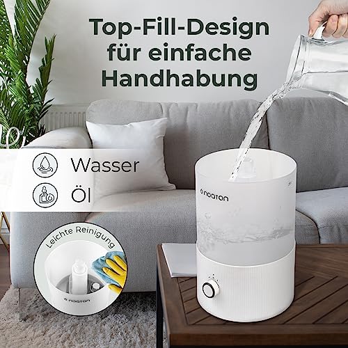 Noaton Essential Luftbefeuchter, 3,3L Top-fill, 33H Laufzeit, 7-Farben-Nachtlicht, Leiser Raumluftbefeuchter, 360°Drehbare, für Kinderzimmer und Pflanzen Schlafzimmer
