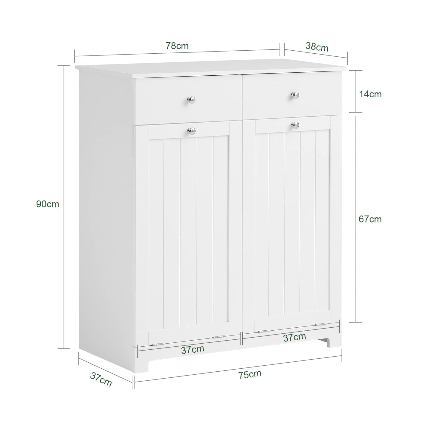 SoBuy BZR33-W Wäscheschrank mit 2 ausklappbaren Wäschesäcken Wäschetruhe Wäschesammler mit 2 Schubladen Wäschekorb Badschrank Badmöbel weiß BHT ca: 78x90x38cm