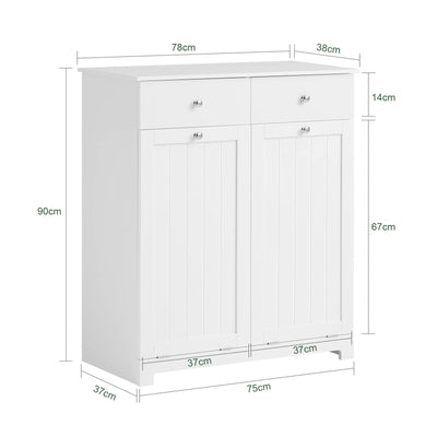 SoBuy BZR33-W Wäscheschrank mit 2 ausklappbaren Wäschesäcken Wäschetruhe Wäschesammler mit 2 Schubladen Wäschekorb Badschrank Badmöbel weiß BHT ca: 78x90x38cm