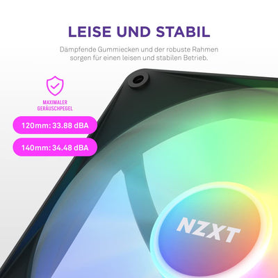 NZXT F120 RGB Core Dreierpackung – 3 × 120 mm nabenmontierte RGB-Lüfter mit RGB-Steuerung – 8 einzeln ansteuerbare LEDs – Halbtransparente Lüfterblätter – PWM-Steuerung – CAM-Software – Schwarz