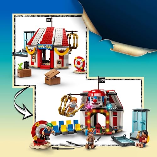LEGO ONE Piece Zirkuszelt von Buggy dem Clown - Interaktives Spielzeug mit 4 Minifiguren - Ruffy, Nami & Zoro sowie 2 Steckbriefen - Kreatives Geschenk für Jungen, Mädchen & Fans ab 8 Jahren - 75637