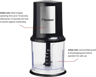 Bestron elektrischer Multi-Zerkleinerer, Universalzerkleinerer mit zwei Schneidemessern & 500ml Kapazität, große Pulstaste, 3.000 U/min, AKC200NH, Nordic Home Kollektion, Farbe: Mattweiß/Holz