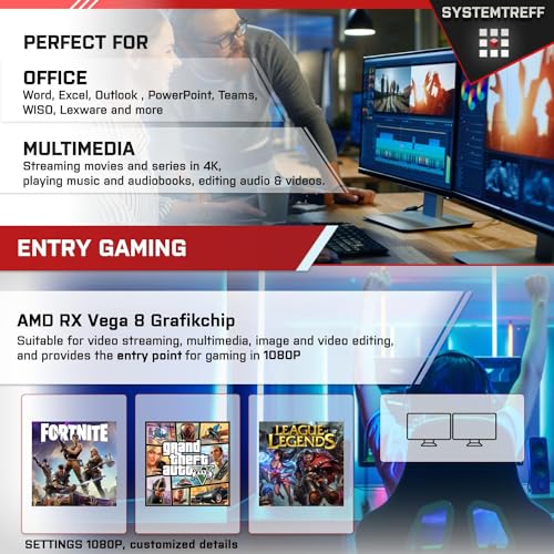 SYSTEMTREFF Office PC AMD Ryzen 7 5700G 8x4.6GHz | AMD Radeon RX Vega 8 4K HDMI DX12 | 1TB M.2 NVMe | 32GB DDR4 RAM | WLAN Silent Desktop Computer Rechner für Büro Business Multimedia