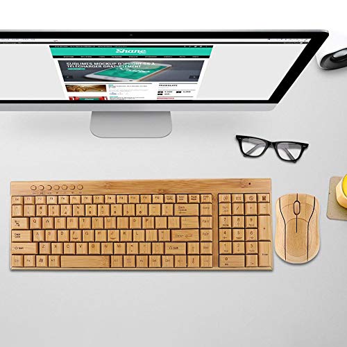 Komfortable kabellose Maus, Bambus-Bambus-Tastatur, ultradünnes Holz für Windows/Ios/Android