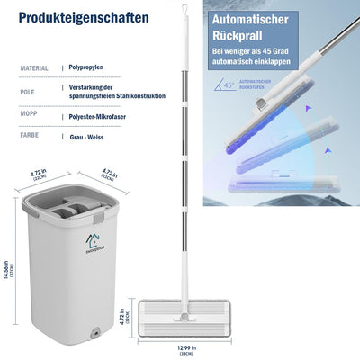 Swoopstop S2 Wischmopp Set mit Eimer-Innovativer 2 Kammer Eimer-Passt für jeden Bodenarten-Bodenwischer mit bis zu 1,98 verlängerte Edelstahlstil-3x Mikrofaserpads
