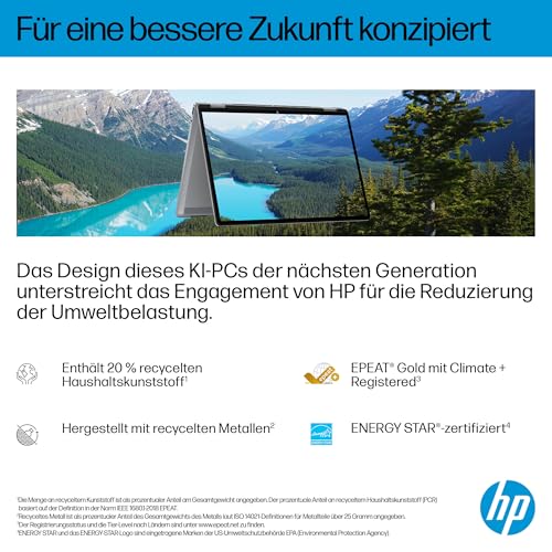 HP OmniBook X Flip 2in1 Next Gen AI Laptop| AMD Ryzen AI 7 350 (8C) | dedizierte NPU für KI | 50 NPU Tops | Copilot+ PC | 14" 3K 2880x1800 OLED-Touchscreen | 16GB | 1TB SSD | Win11 | QWERTZ | Silber