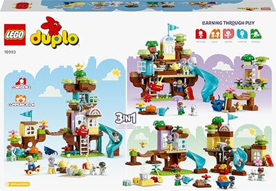 LEGO 10993 DUPLO 3-in-1 Baumhaus Spielzeug für Kleinkinder ab 3 Jahren, Mädchen und Jungen mit 4 Figuren, Tieren, Konstruktionsspielzeug mit Bausteinen und Einer Rutsche, Lernspielzeug
