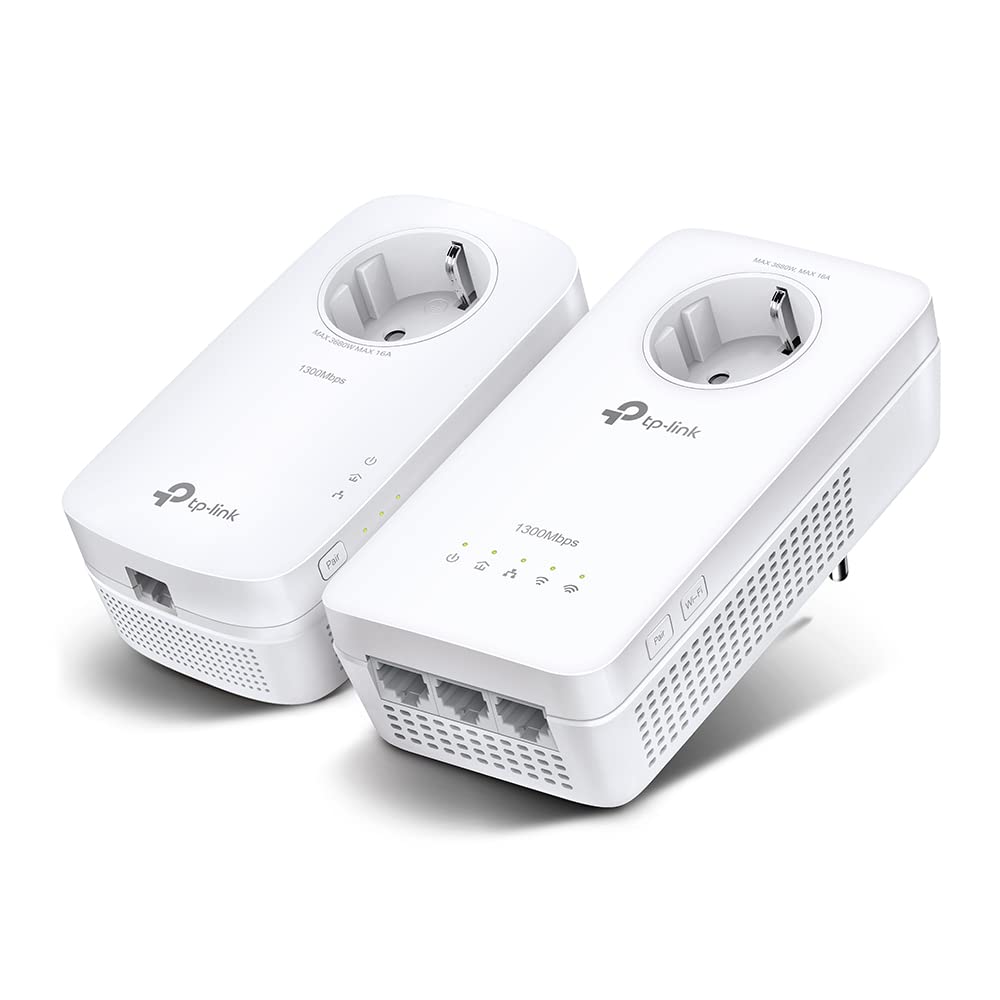 TP-Link WLAN Powerline Adapter Set TL-WPA8631P KIT(Dualband 1200Mbit/s, AV1300 , Steckdose, Wifi Clone, MU-MIMO, 4 Gigabit Ports, Plug&Play, ideal für HD-Streaming, App Kontrolle)weiß