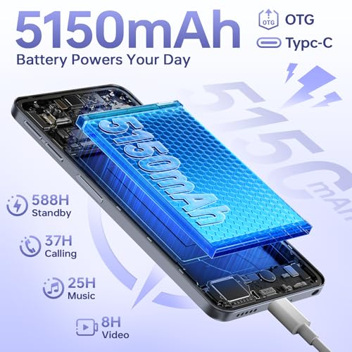 OUKITEL C6 5G Smartphone Ohne Vertrag, 24GB RAM+256GB/1TB ROM Handy Ohne Vertrag, 6.8'' HD+90Hz, 5150mAh, Android 15 Simlockfreie Handys, 50MP Kamera Smartphone, Dual 5G SIM/GPS/Face ID/Fingerabdruck