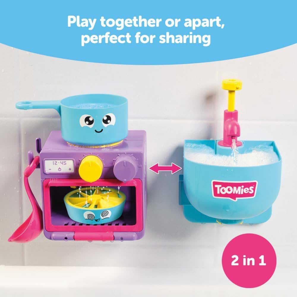 Toomies Bubble & Bake Badewannen Küche, Baby Badespielzeug, Wasserspielzeug, Badespielzeug für Kleinkinder, 2 in 1 Spielset, Badewannenspielzeug geeignet für Kinder ab 18 Monate +