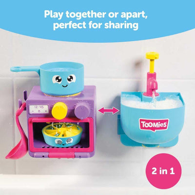 Toomies Bubble & Bake Badewannen Küche, Baby Badespielzeug, Wasserspielzeug, Badespielzeug für Kleinkinder, 2 in 1 Spielset, Badewannenspielzeug geeignet für Kinder ab 18 Monate +