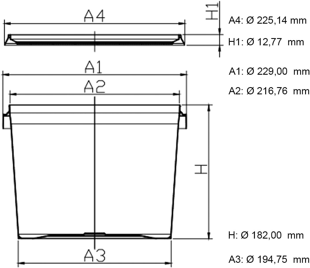 1x Eimer mit Deckel 5l Schwarz Rund | Kunststoff Eimer Lebensmittelecht, luftdicht und stabil | Leer Eimer mit Griff und Deckel für Lebensmittel Chemie Waschpulver Klebstoffe geeignet